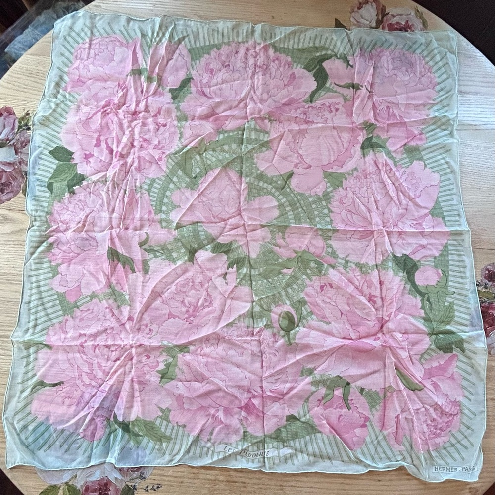 Hermes Pink and Green Floral Scarf